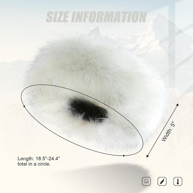RANOME Faux Fur Headband for Women Elastic Fuzzy Thick Earmuffs Winter Headwrap Ear Muffs Furry Ear Warmers Cold Weather (White 2) - Image 4